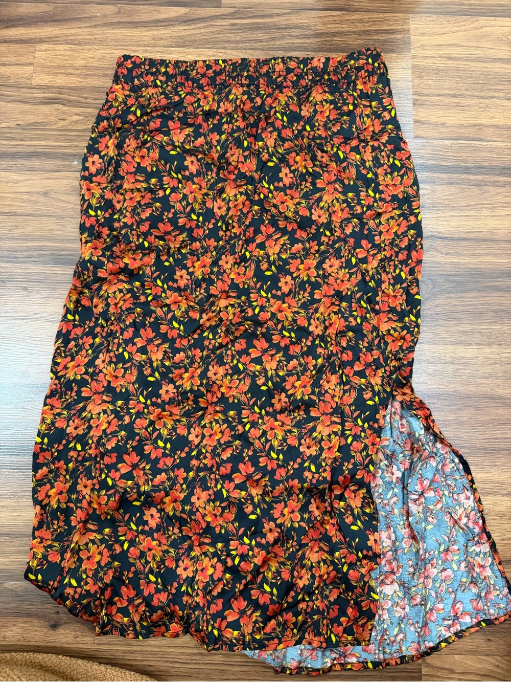 GAP Black Midi Skirt with Orange Floral Print